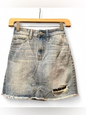 SO Light Blue Distressed Denim Mini Skirt